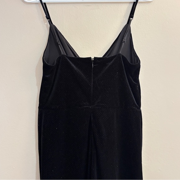 Dynamite Black Sparkly Velvet Midi Dress Faux Wrap Style Ruffle w Slit - Small - Picture 12 of 15